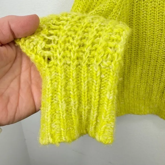 by Anthropologie Sweater Vibrant Neon Yellow Knit V-Neck Long Sleeve‎ Pullover - Image 4