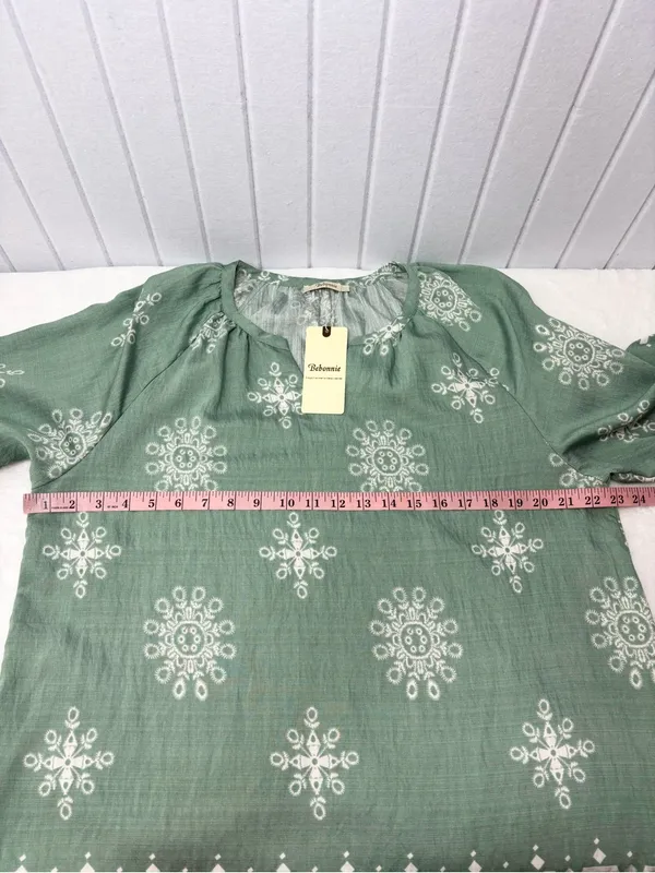 Bebonnie Boho Embroidered Tunic Top - Sage‎ Green Size L NEW - Image 8