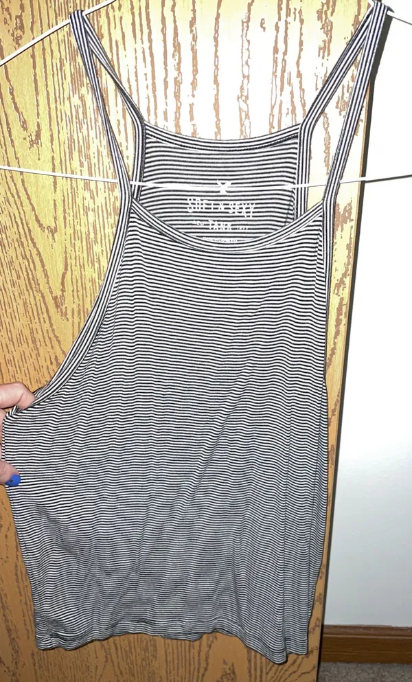 American Eagle Stretchy Black & White Stripe Tank - Image 2