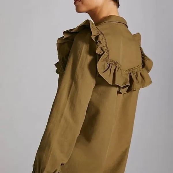 ANTHROPOLOGIE Pilcro‎ Ruffle Button Down Blouse Top Green - Image 2