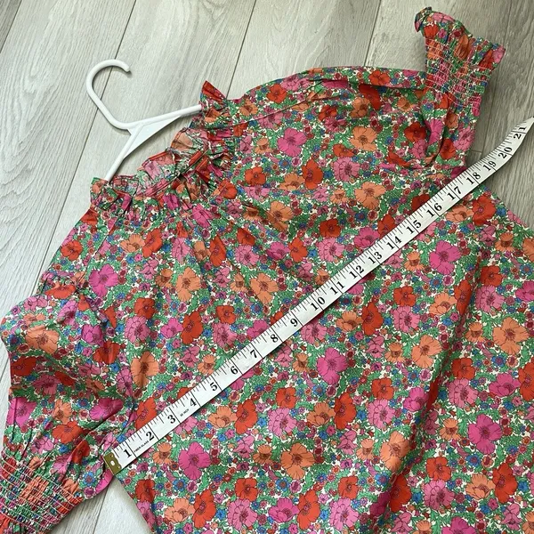J.Crew Liberty Top cotton floral smocked puff sleeve womens Red (xsmall) preppy - Image 3