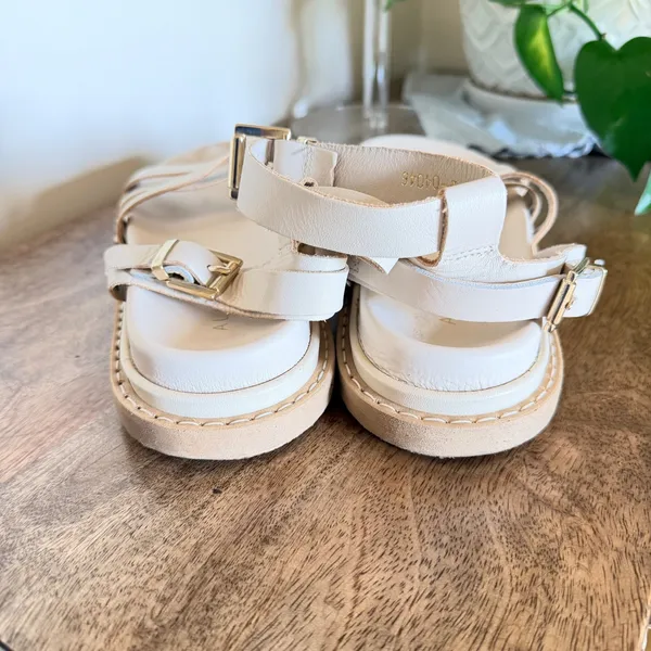 ALOHAS Cream‎ Leather Gladiator Sandals Womens EU36 Toe Loop Chunky Platform - Image 8