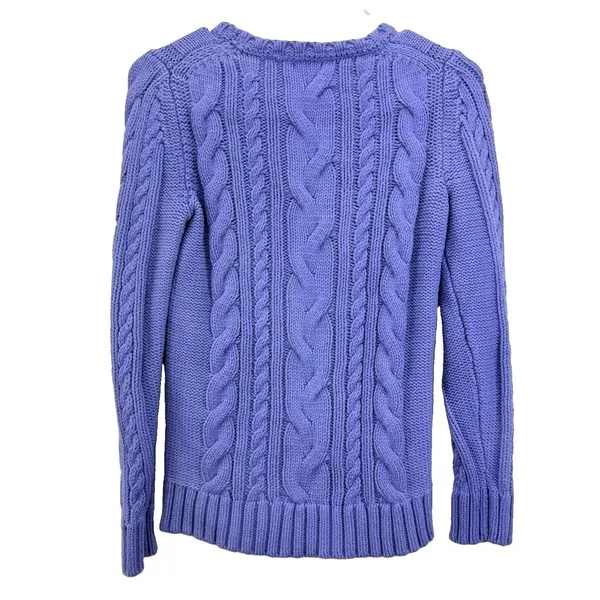 LL Bean Periwinkle Double L Mixed Cable Crew Neck Pullover Cotton Sweater XS Blue - Image 6