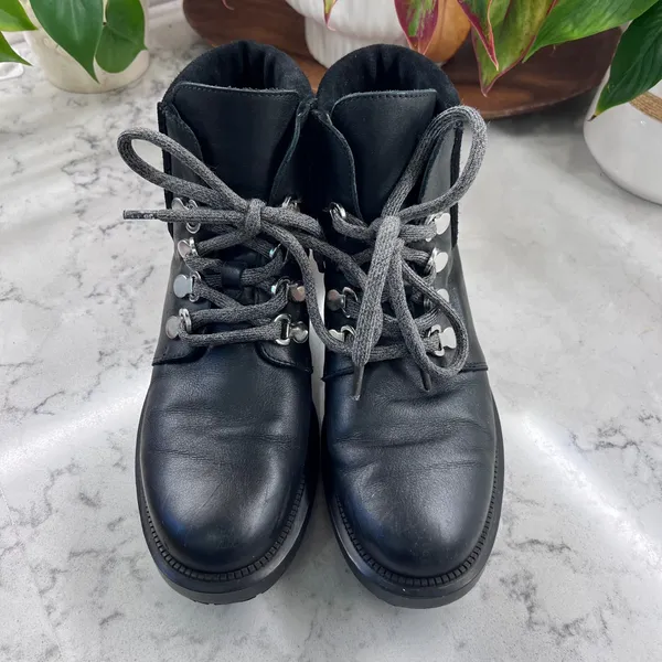 Aquatalia Womens Black Leather Suede Hiker Boots Made in Italy Lug Sole Size 8 - Image 2