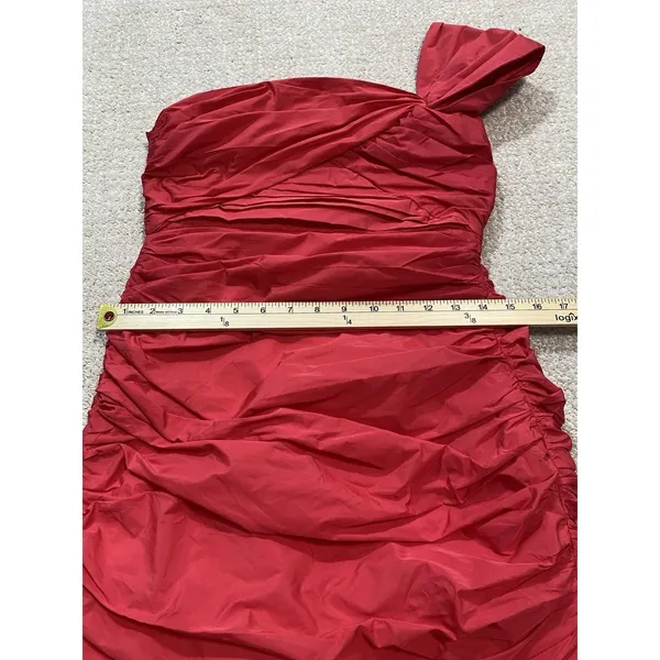 Zara Bright Red One-Shoulder Ruched Mini Dress Size S - Image 12