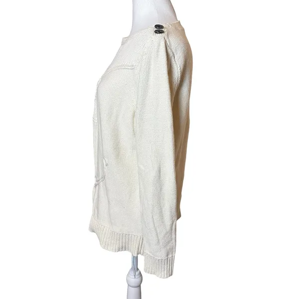 Talbots Cream Cable Ribbed-Yoke‎ Sweater Large Petite Anchor Coastal Nautical - Image 4