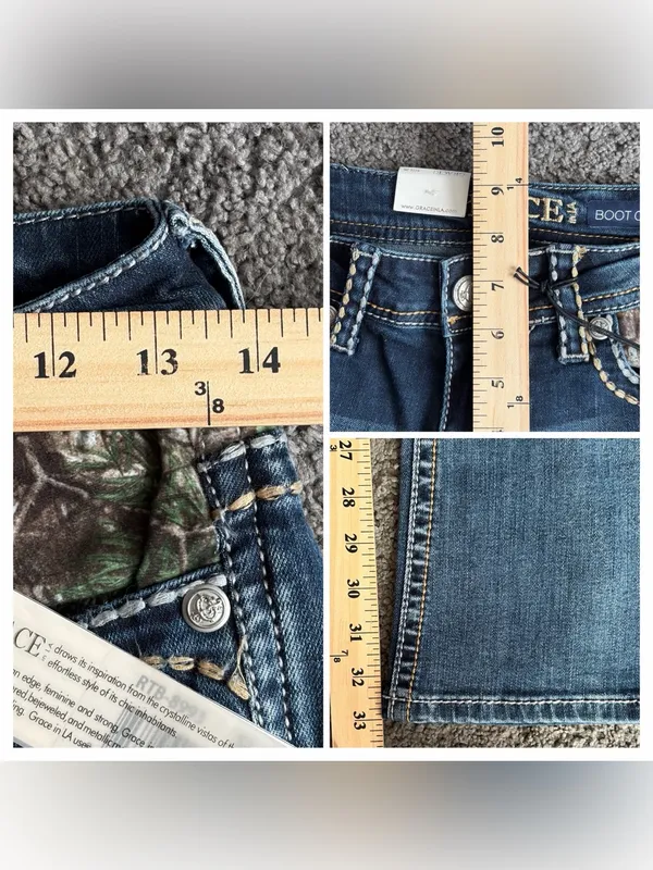 Grace in LA Camo Yoke Embellished Distressed Bootcut Jeans 2/26 NWT - Image 10