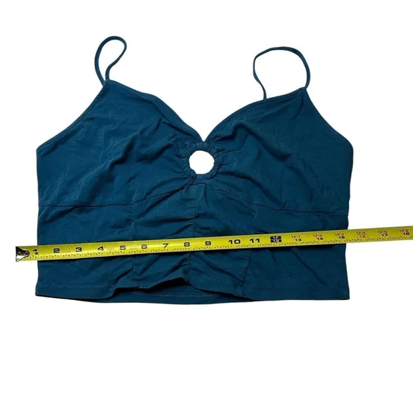 Cutout Cami Top Teal Cotton Stretch Ring Front Crop Tank Size L Y2K Beach Blue - Image 3