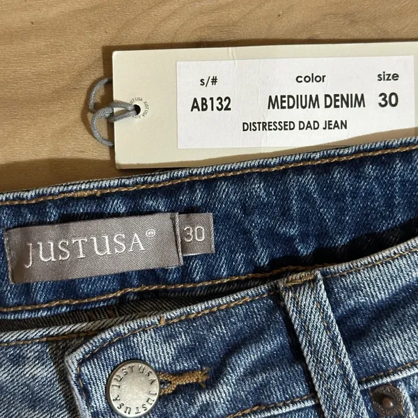 JUSTUSA Distressed Dad Jean Medium Denim 30 Womens AB132 NEW - Image 5