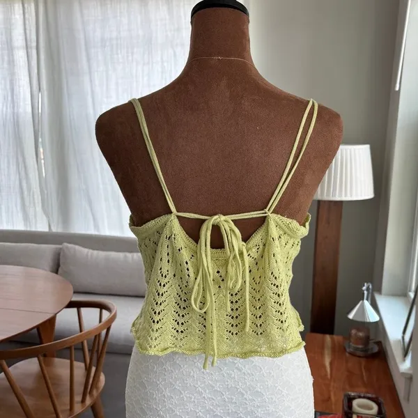 American Threads Green Crochet Crop Top Tank Adjustable Straps Y2K Small Medium‎ - Image 2