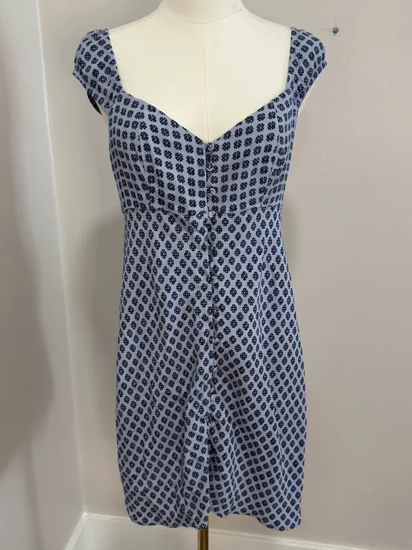 Madewell Cap-Sleeve Button-Front Mini Dress‎ in Geometric Print Size 6 Lavender - Image 2