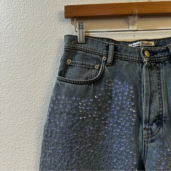Acne Studios Mid‎ Rise Sequin Straight Leg Jeans Denim Pants Size 38 US 10 Blue - Image 5