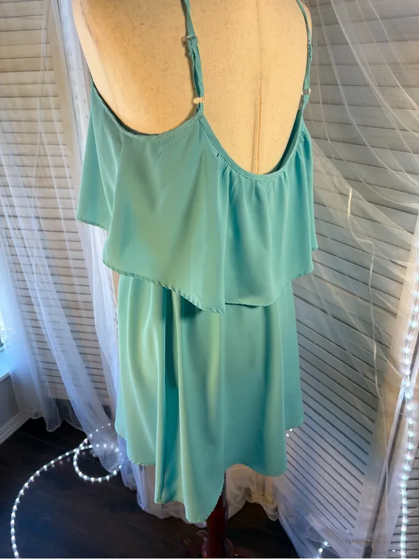 Fun & Flirt Aqua Ruffle-Front Spaghetti Strap Mini - Image 3