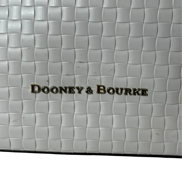 DOONEY & BOURKE Woven Leather Embossed Satchel Bag White Brown Trim Quiet Luxury - Image 3