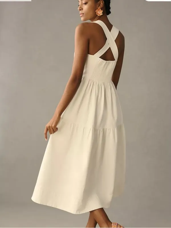 Forever That Girl Anthropologie White Denim Midi Dress - Image 2