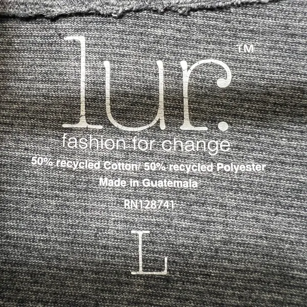 LUR Gray Cowl Neck Tunic Top L 3/4 Sleeve Eco Friendly Pockets Micro‎ Stripe - Image 2