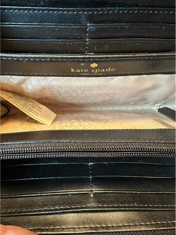 Kate Spade Black and White Striped Patent Leather Wallet - Image 5
