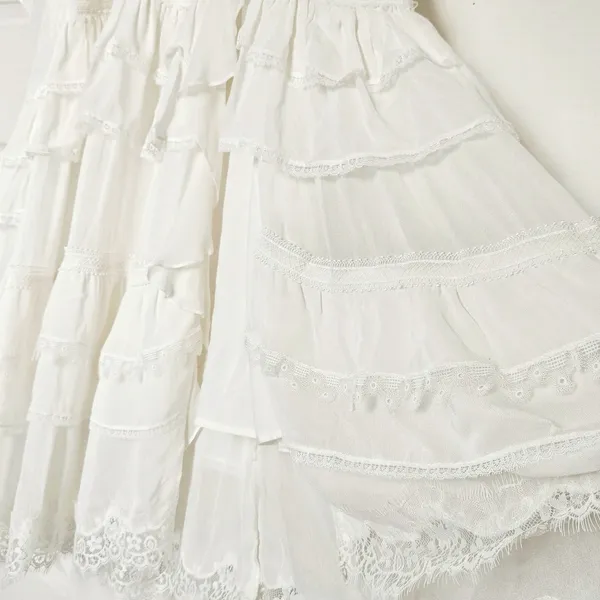 Rococo Sand Mia‎ Long-Sleeve Ruffled Maxi Dress White Lace V-Neck Boho Resort XS - Image 12