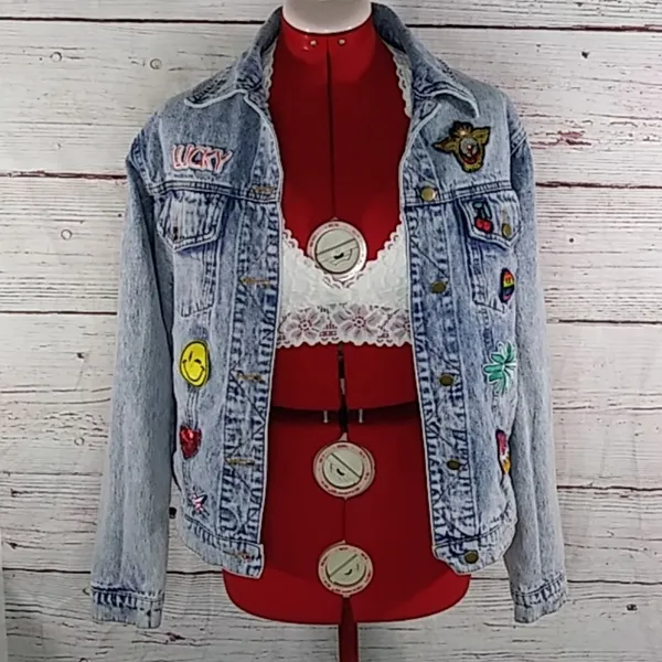 Honey Punch Patch Denim Jean Jacket Sz S - Image 3