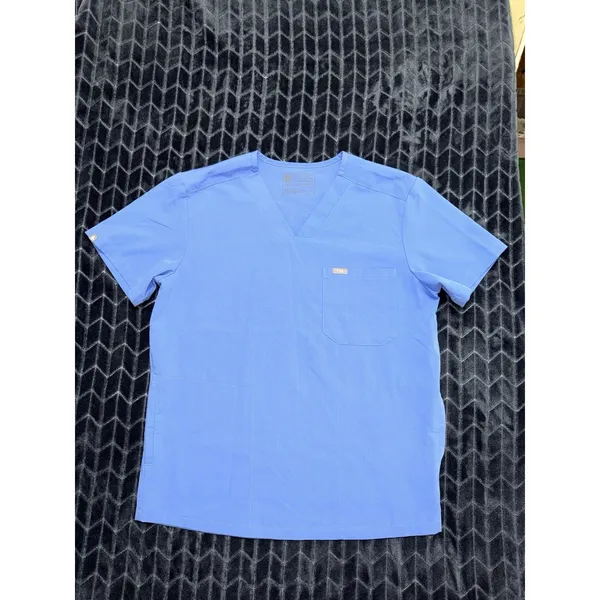 FIGS Women's Catarina V Neck Pocket Scrub Top Blue Short Sleeves Sz M - Image 2