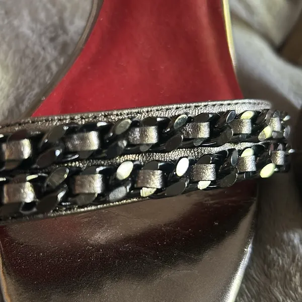 Vintage by Jeffrey Campbell Pewter/Red Ankle Strap 3” Heels Sz 9 - Image 12