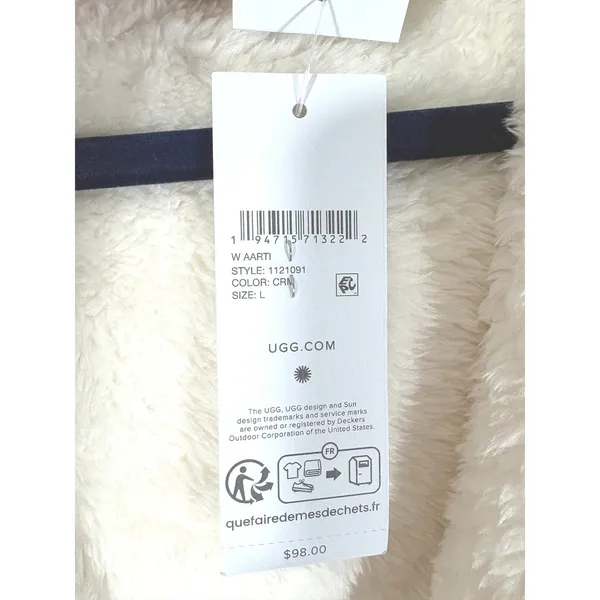UGG Aarti Hooded Lounge Plush Fleece Robe Cream 1121091 Womens Large L - Image 4