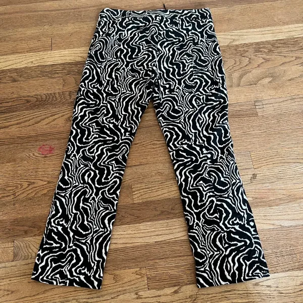 Zara Black White Psychedelic Swirl Jacquard Straight Leg Pants Size Large - Image 5