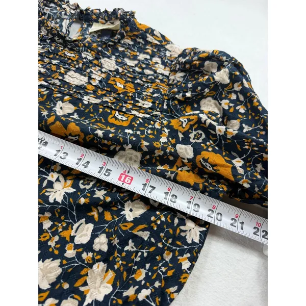 Universal Thread Navy Floral Smocked Midi Dress Long Sleeve Ruffle Neck Large - Image 7
