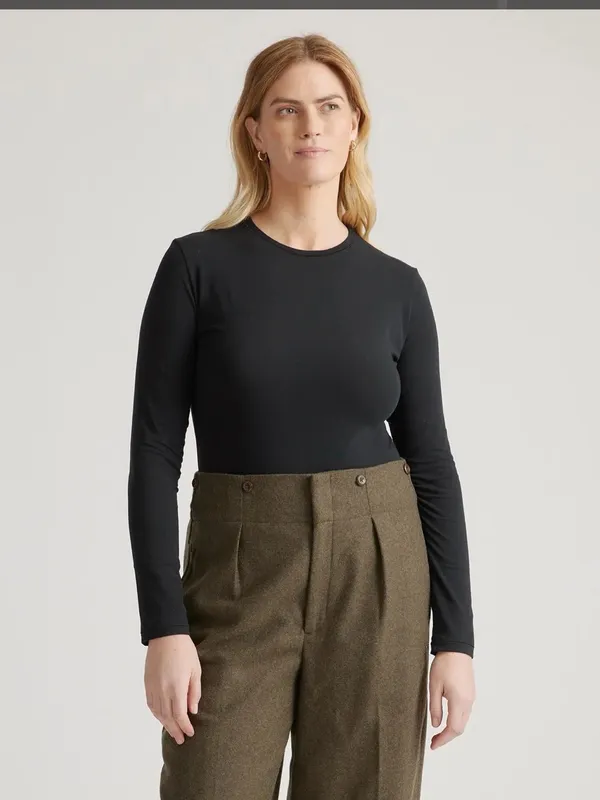 Quince Stretch Cotton Jersey Long Sleeve Bodysuit | Medium | Black - Image 4