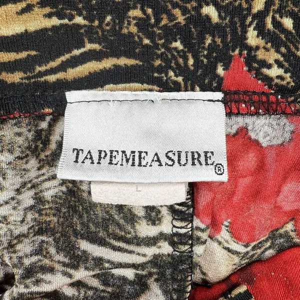 Vintage Y2K Maxi Skirt L Red Floral Tiger Animal‎ Print Slinky Stretch Pull On - Image 5