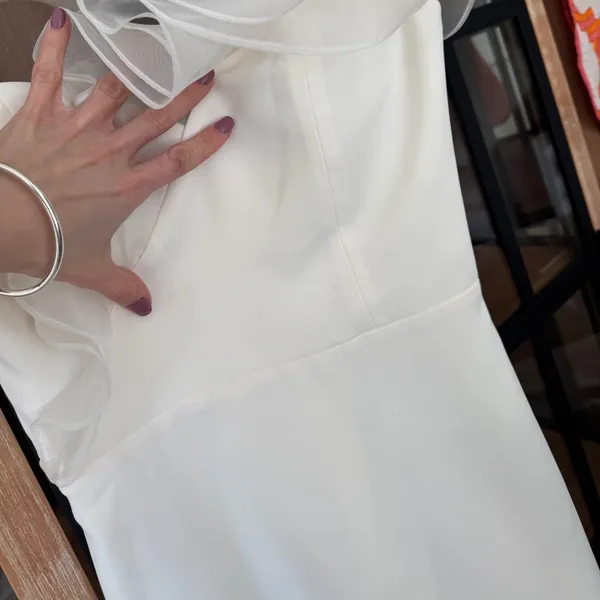 Amanda Uprichard Farryn mini Dress Ivory bridal satin ruffle silky formal bride - Image 9