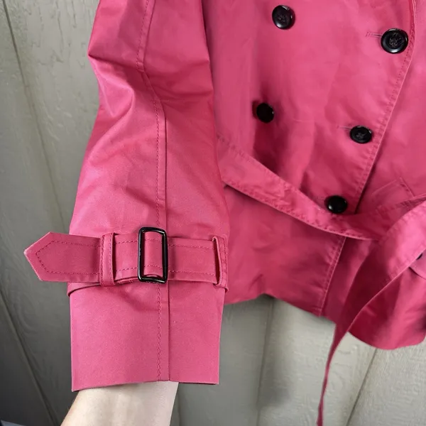 Coach Short Trench Coat Womens Medium Pink Double Breasted Belted Quiet Luxury - Image 3
