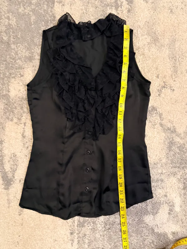 Spense Black Ruffle Satin Sleeveless Blouse - Image 6