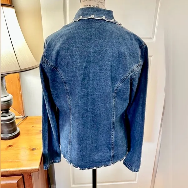 Vintage New Identity Denim Jacket Boho Lace Trim Button Front Cotton India~ M💛 Blue Size M - Image 4