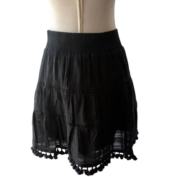 Black tiered boho layered skirt with tassels Size S - Image 2