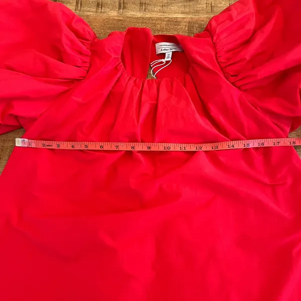 & Other Stories Bow Back Swing Dress 6 Mini Cutout Puff Sleeve Red Holiday NWT - Image 11