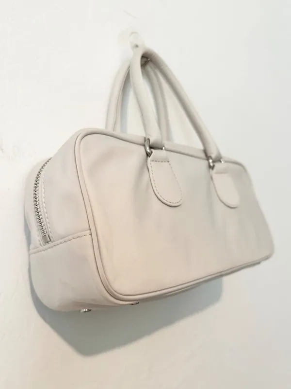 Wilfred Aritzia Lina Bag Ivory Matte Pearl Satin Bowler Zip Handbag 90s Coquette - Image 3
