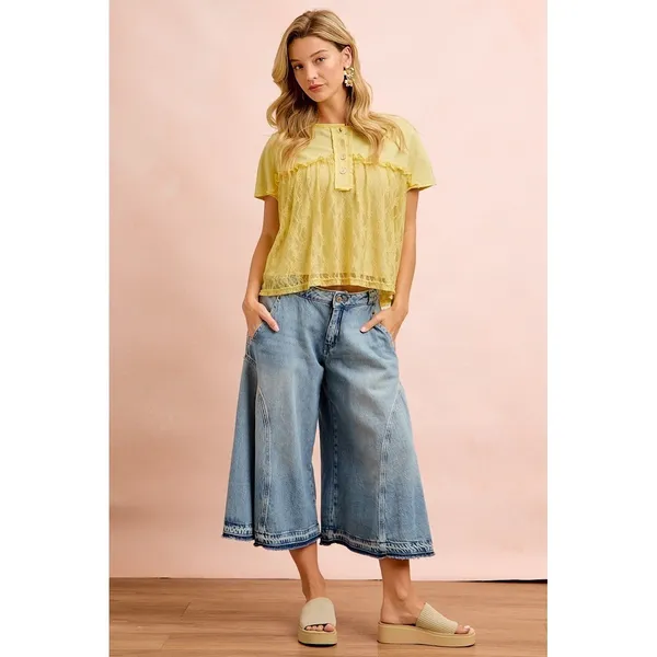 BiBi Solid Jersey With Lace Combo Ruffled Buttoned Top - Image 11
