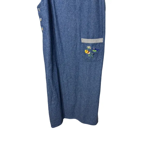 Teddi Vintage Denim Embroidered Hummingbird Pinafore Jumper Dress Blue Large - Image 6
