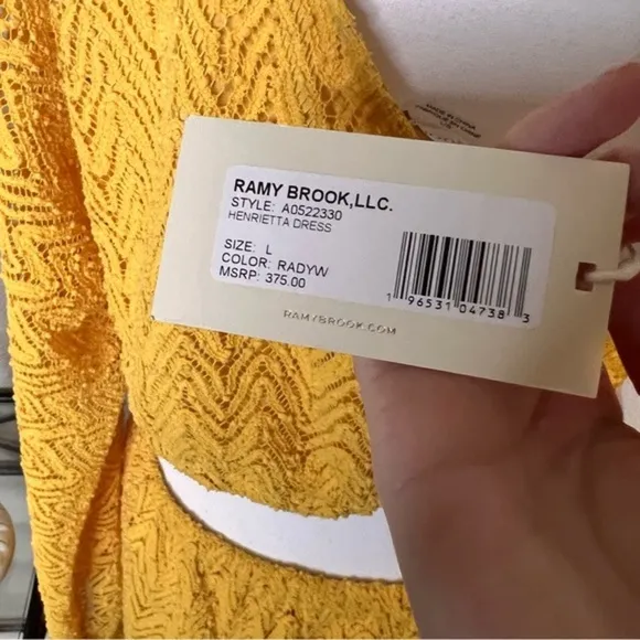 RAMY BROOK‎ Henrietta Dress Yellow Textured Size Large NWT Cutout Flare Sleeve - Image 5