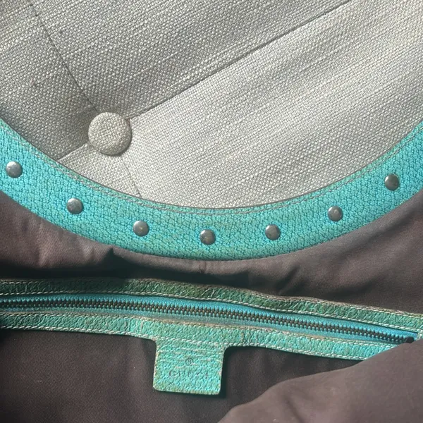 Gucci Bamboo Top Handle Handbag Canvas/ Teal Leather - Image 6