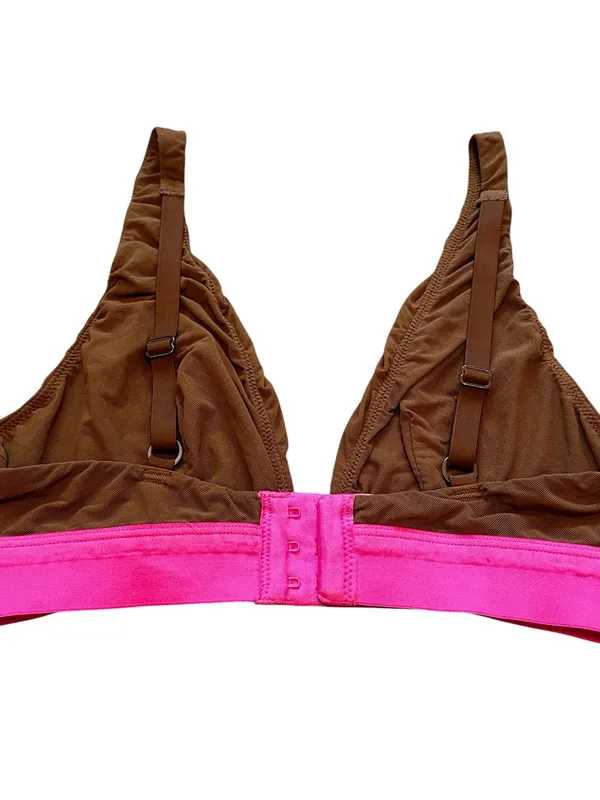 Aerie Smoothez Bralette Seamless Size Medium Tan Hot Pink Casual Loungewear - Image 3
