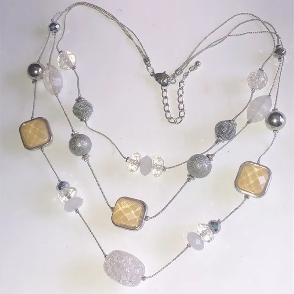 Silver Tone Multi Strand Beaded Boho Retro Statement Necklace - Image 3