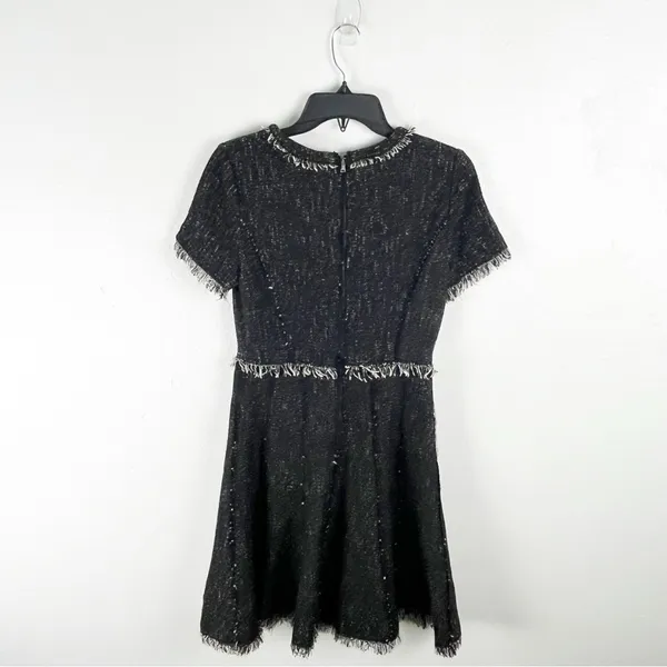 REBECCA TAYLOR Tweed Fringe Trim Short Sleeves Hidden Back Zipper Lined Dress 2 - Image 2