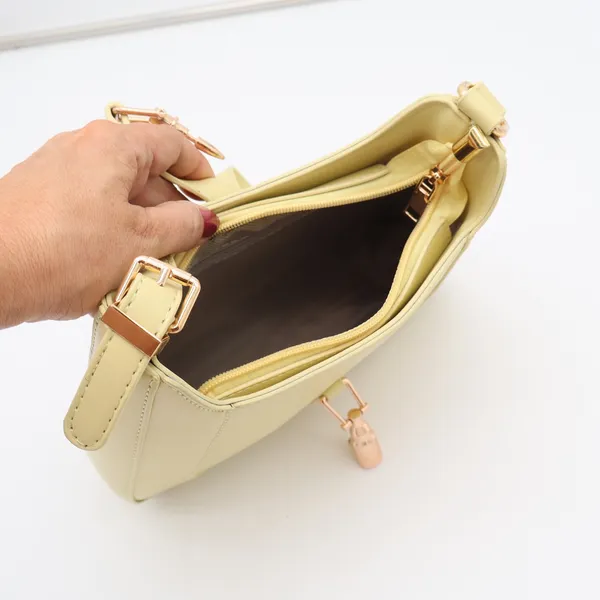 Unbranded Shoulder Bag Womens OS Hobo Piston Lock Pastel Yellow Minimalist EX - Image 3