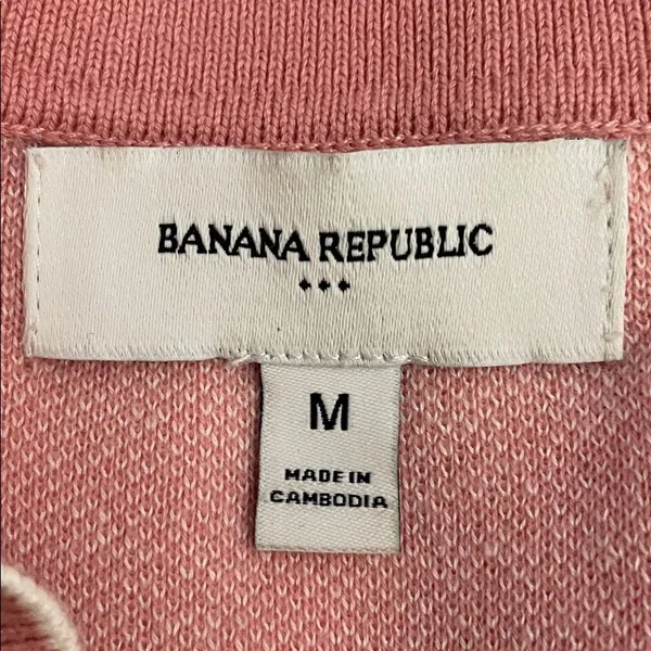 Banana Republic Pink Lace Birdseye Stitch Knit Sweater Polo Womens Medium Preppy - Image 3
