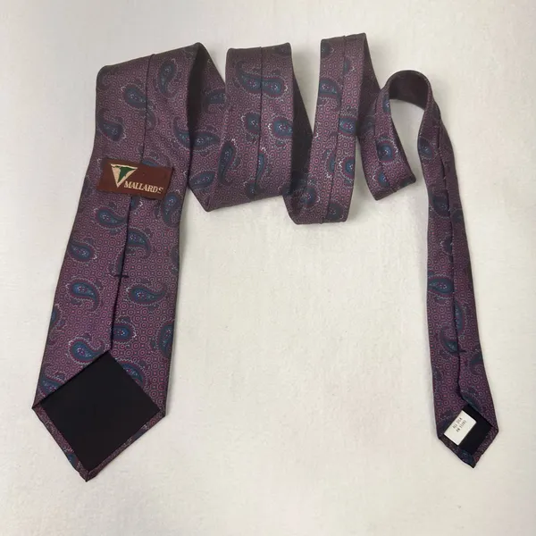 Mallards Neck Tie Silk Purple Multicolor Presley Geometric Hand Sewn USA - Image 3