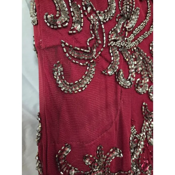 Zasa Chic by Karishma Creations Long Dark Red Hand Beaded Slit Pageant Dress 4 - Image 8