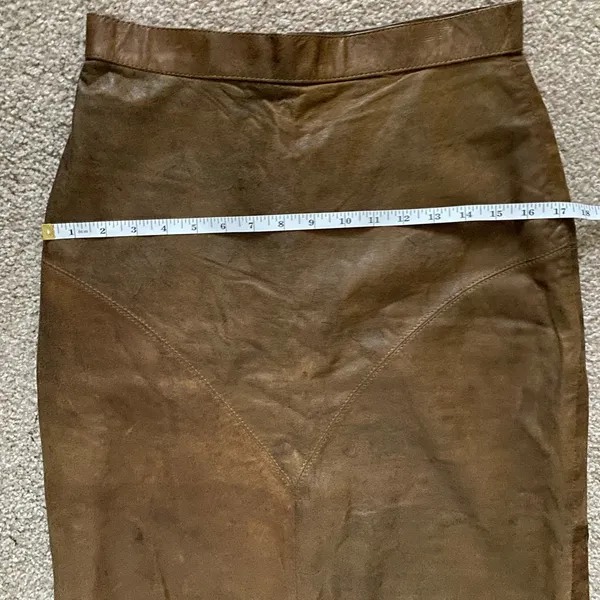 Brown Genuine Leather Midi Skirt High Waist Straight Size 9 Vintage - Image 5