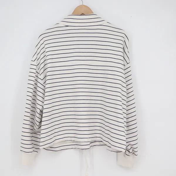 Old Navy Womens XL Striped Quarter Zip Pullover Sweatshirt White Navy Blue - Image 4